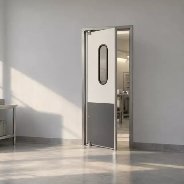 Жесткая маятниковая распашная дверь одностворчатая из сэндвич панелей 260*90