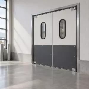 Жесткая маятниковая распашная дверь двустворчатая из сэндвич панелей 280*240